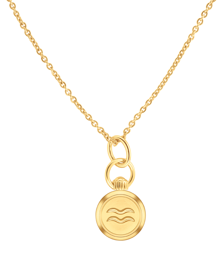 Aquarius Zodiac Charm Necklace 21.5 x 25.5mm, Quartz
